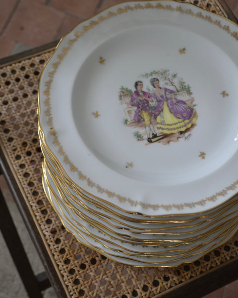 Vintažinės „Limoges“ porceliano lėkštės su markizų atvaizdais