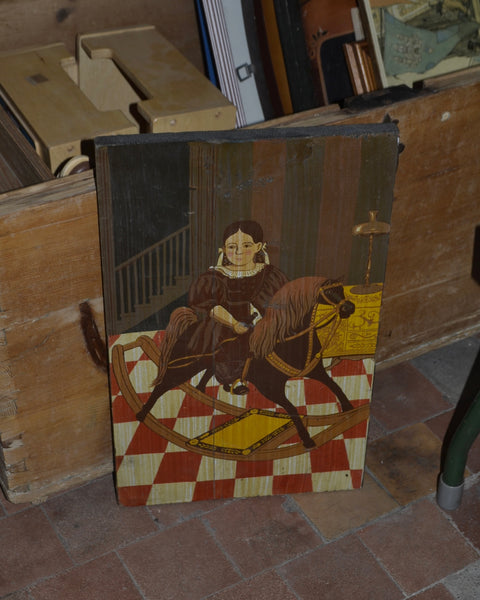 Vintažinis medinis folk art stiliaus paveikslas
